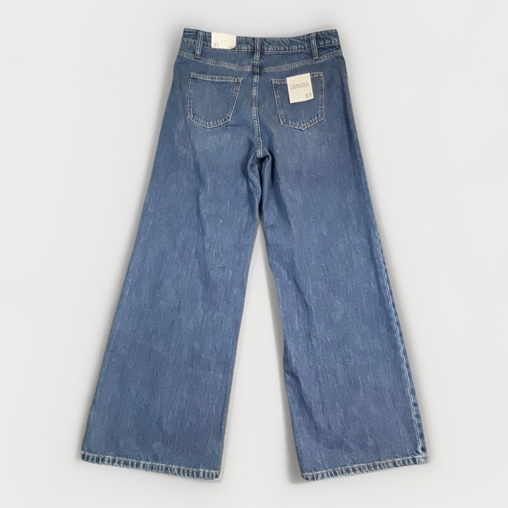 NWT Zenana Women's Size 31 High Rise Wide Leg Baggy Jeans Whiskered Med Wash - Picture 13 of 13